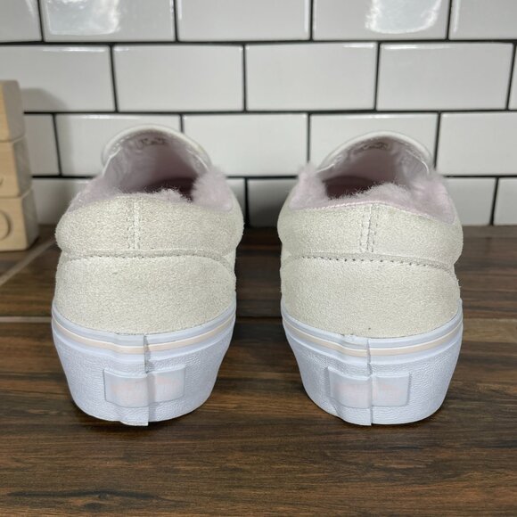 Vans Classic Slip On Platform Womens 8 Shoes Cream Suede Pink Faux Fur Sneaker - Picture 6 of 15